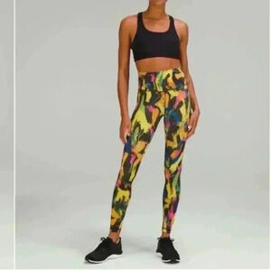 Lululemon multi colored Wunder Train HR leggings yellow orange green